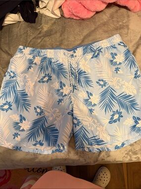 Goodfellow & Co Light Blue and White Floral Swim Shorts